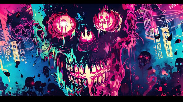 Photo anime neon zombie banner gothic