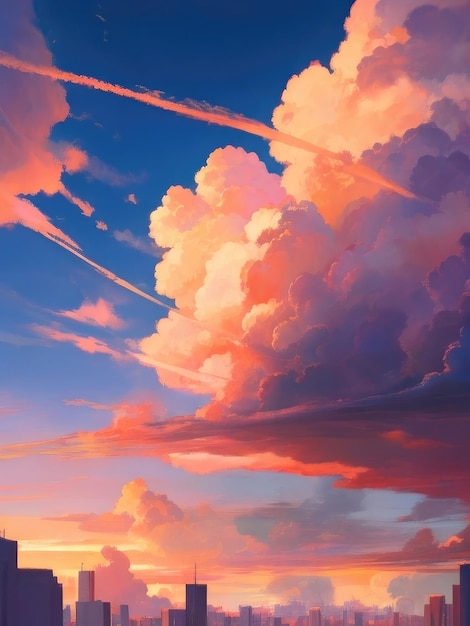 Anime orange clouds wallpaper