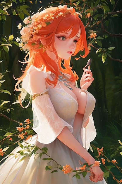 アニメ パステル ドリーム アニメ プリンセス セクシーな美しい女性の桃の髪に囲まれて AI によって生成