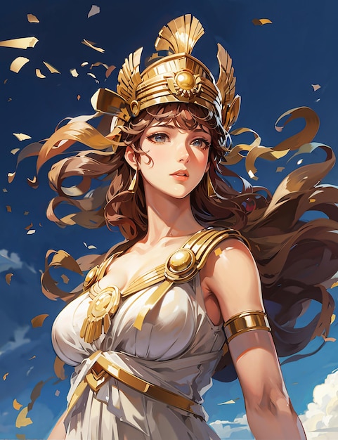 anime version of the goddess athena, shooting arrow,...