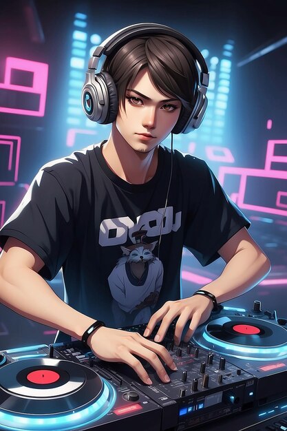 Foto anime personage dj die muziek speelt