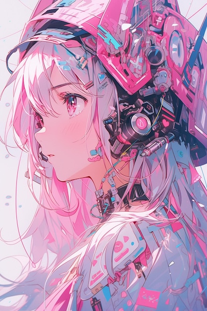 Anime pink themed cyborg girl Generative AI