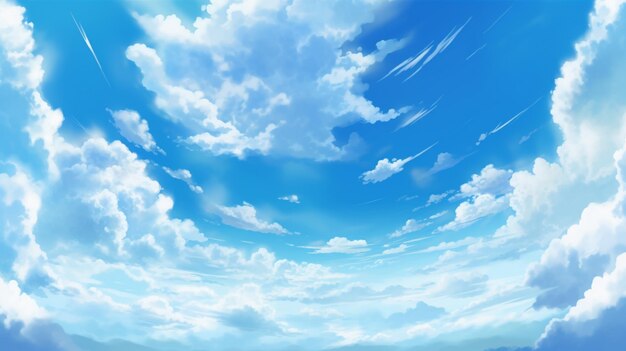 Anime scene of a blue sky with clouds and a lone horse generative ai