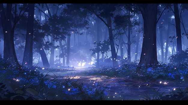 anime key visual of a beautiful moonlit forest lake | Stable Diffusion