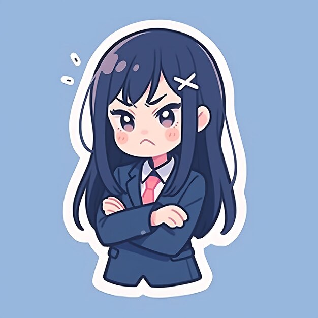 Anime Sticker Cute Kawaii Characters with Bold Line Creative with Difference Expressions and Pose