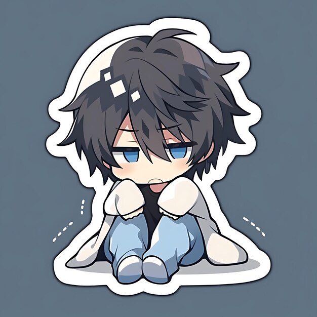 Anime Sticker Cute Kawaii Characters with Bold Line Creative with Difference Expressions and Pose