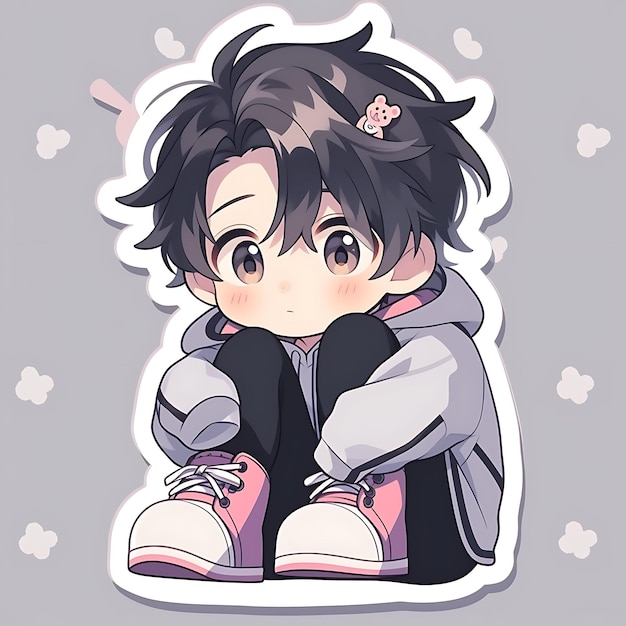 Anime sticker cute kawaii characters with bold line creative with difference expressions and pose