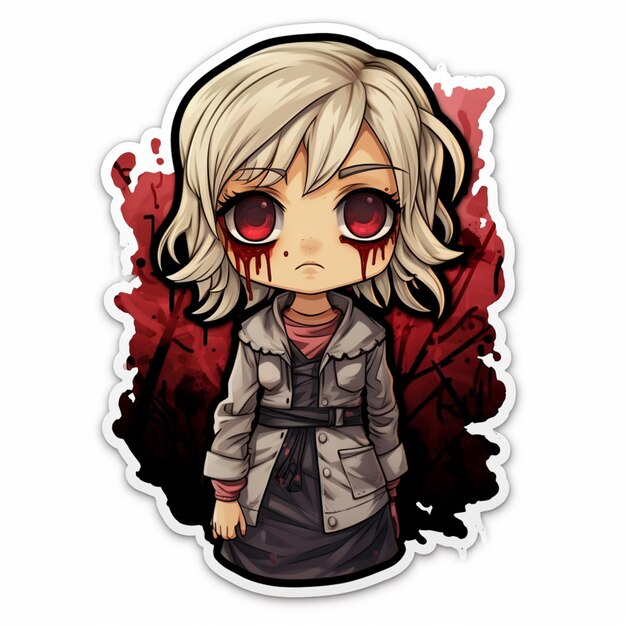 anime sticker of a girl with red eyes and a jacket generative ai