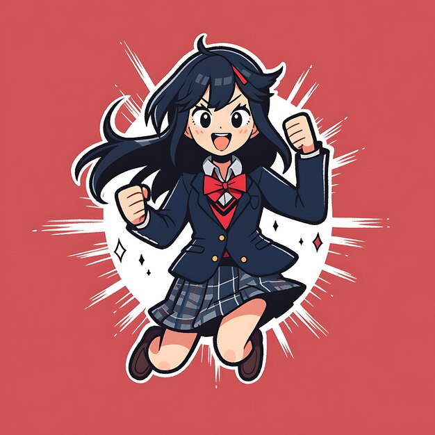 Anime Sticker Leuke Kawaii-personages met gedurfde lijn Creatief met verschillende uitdrukkingen en pose