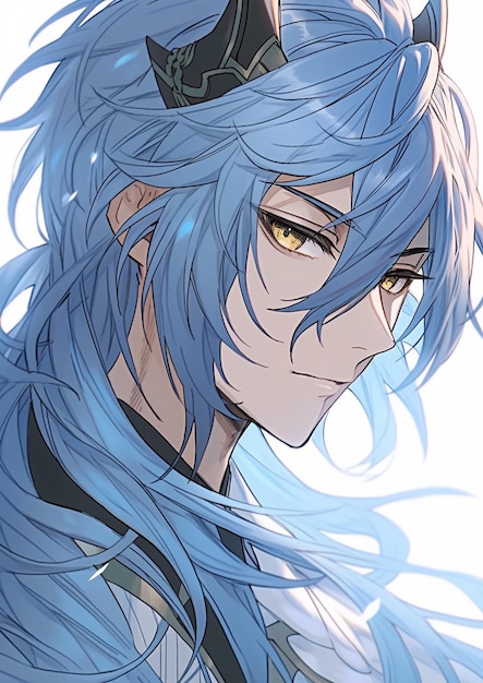 anime-stijl afbeelding van een man met blauw haar en een kroon generatieve ai