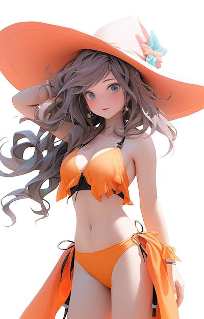 Anime-stijl cartoon-stijl schoonheid heet meisje draagt bikini