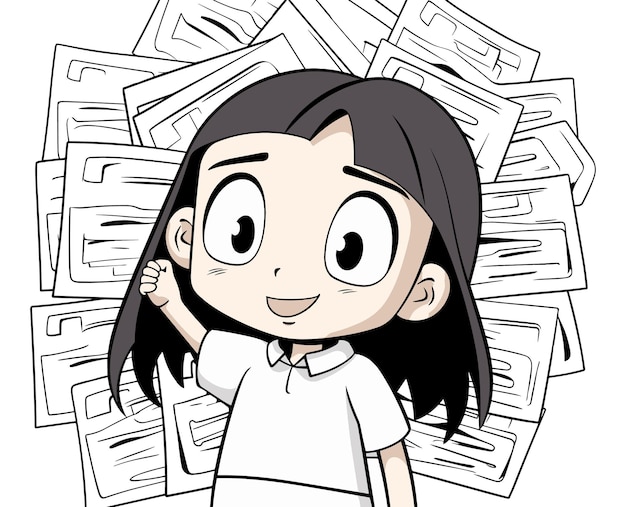 Foto anime stijl meisje cartoon vector illustratie voor kleurpagina