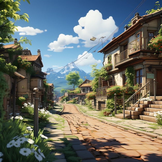 Anime street art wallpapers in the style of french countryside patrick brown elaborate facades