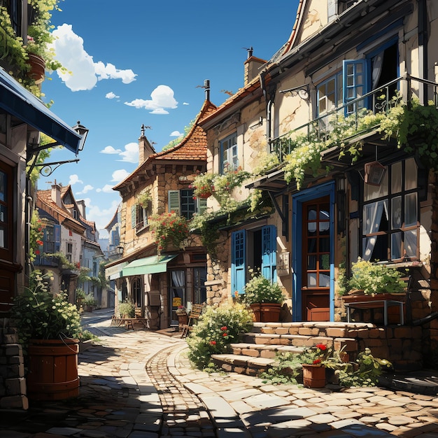 Anime street art wallpapers in the style of french countryside patrick brown elaborate facades