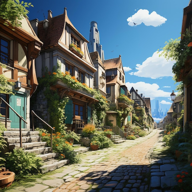 Anime street art wallpapers in the style of french countryside patrick brown elaborate facades