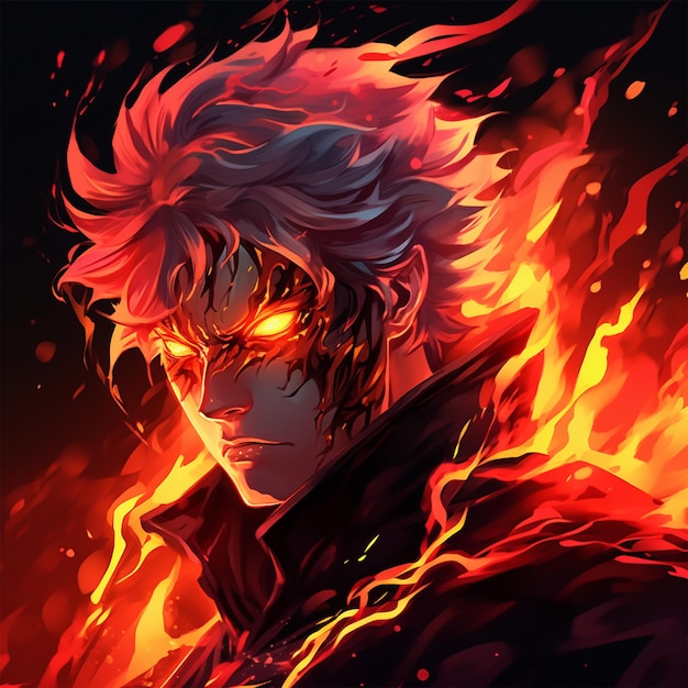 Premium AI Image  Anime style boy with fire in the eyes character image