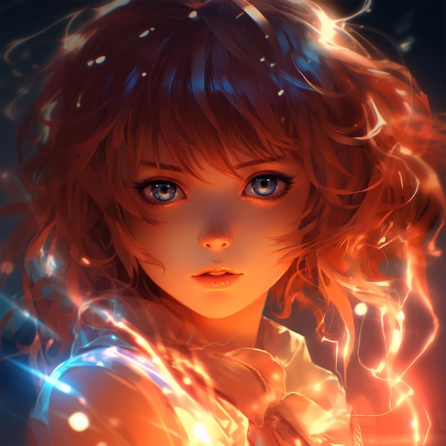 Anime style character image with colorful effects