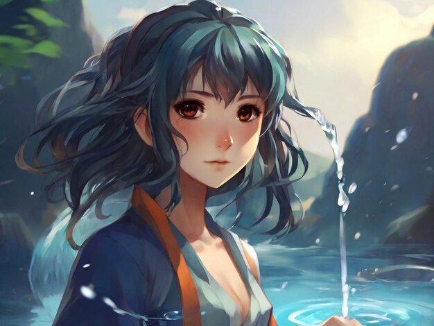 Anime style character with water