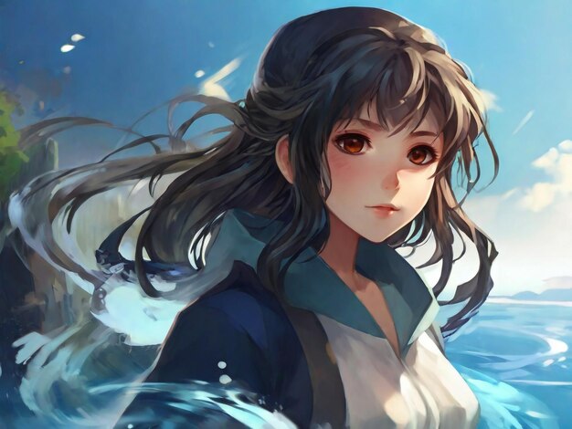 Anime style character with water