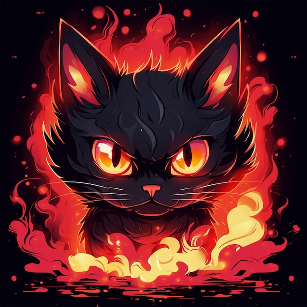 anime style cute cartoon cat illustration