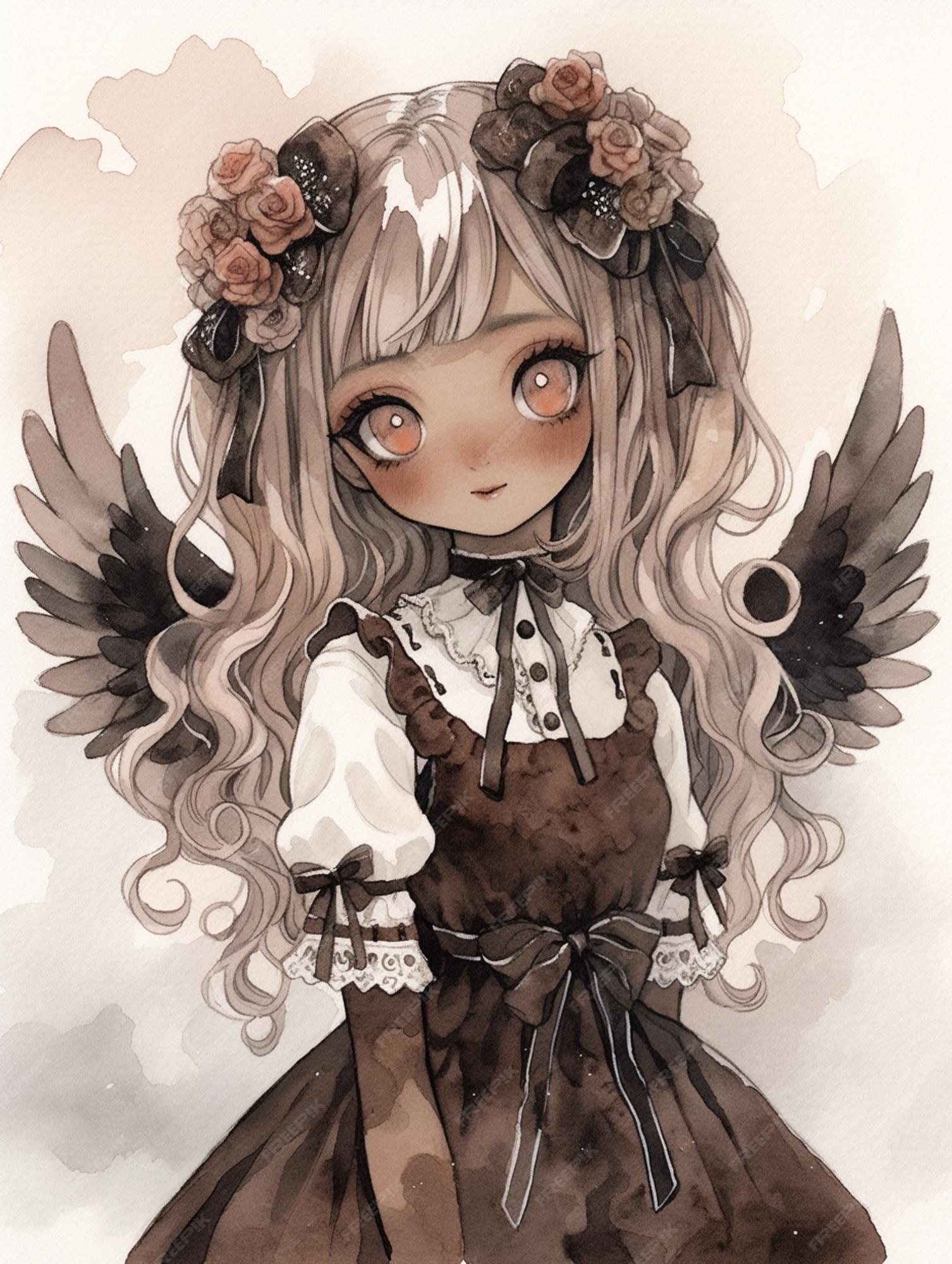 anime angel with brown hair