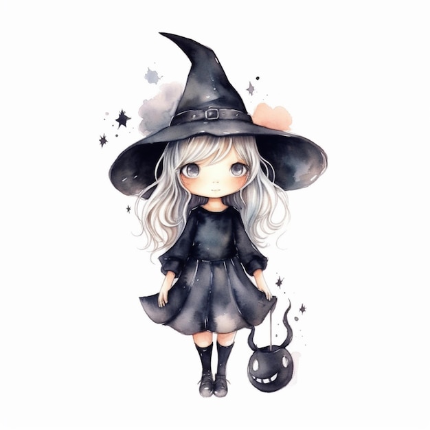 anime style drawing of a little girl dressed as a witch generative ai