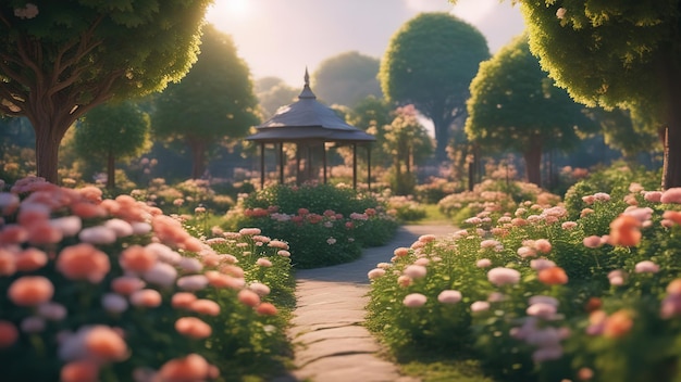 anime style garden of flowers