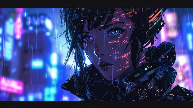anime style girl in a cyberpunk city