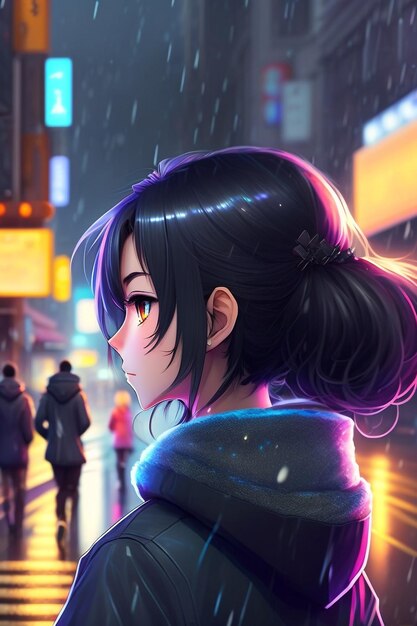 Anime style girl on street