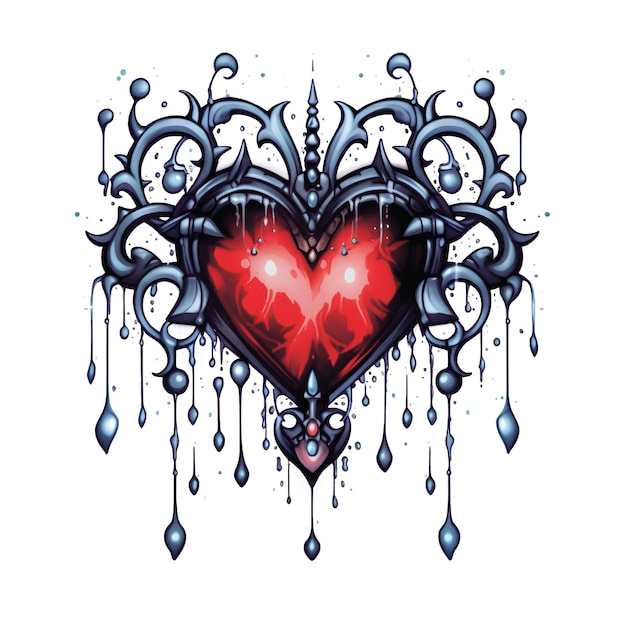 Photo anime style heart tattoo design with dripping drops on transparent background generative ai