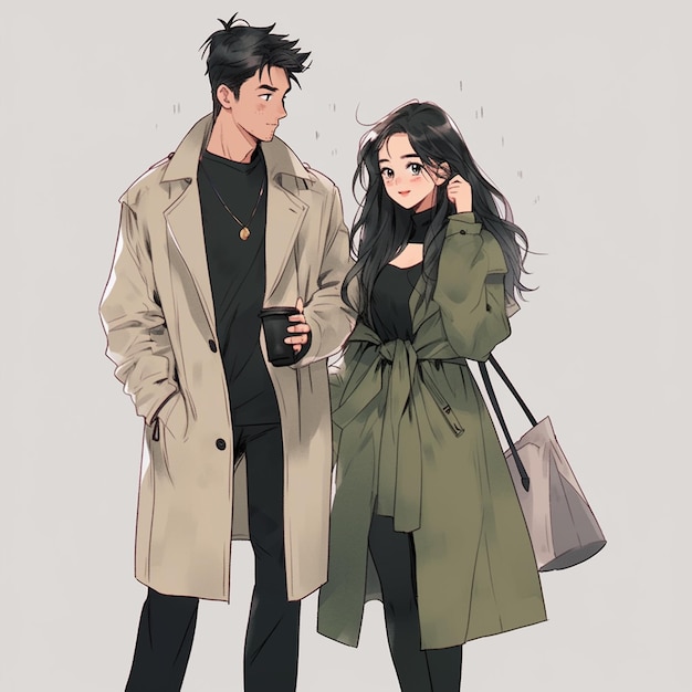 anime couple in winter clothes standing next to each other. generative ai.  28391003 Stock Photo at Vecteezy