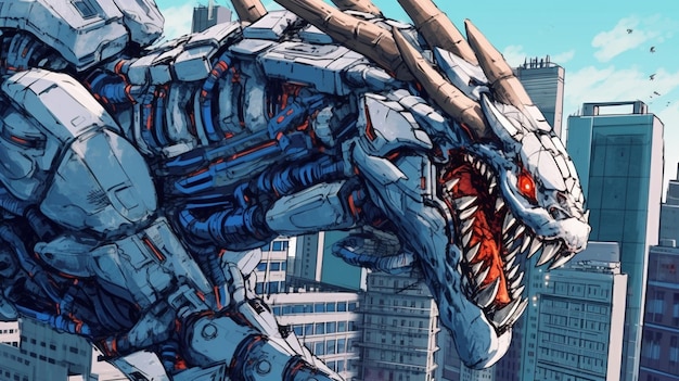 Anime style illustration of a giant robot with a huge head generative ai