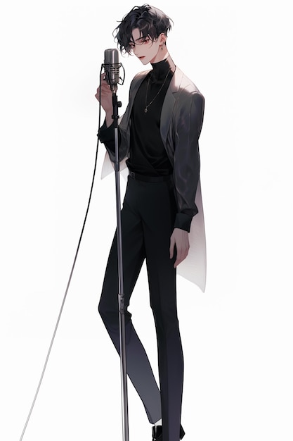 Иллюстрация в стиле аниме мужчины в костюме с микрофоном