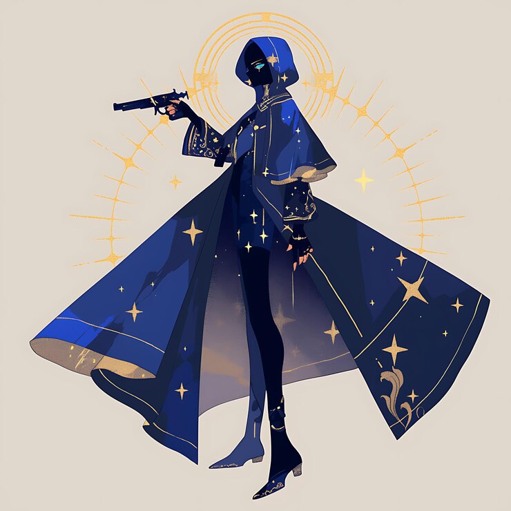 手に銃を持った女性のアニメスタイルのイラスト