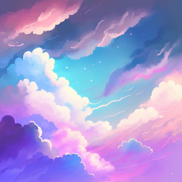 Premium AI Image | anime style image of a colorful sky with clouds and a  plane generative ai