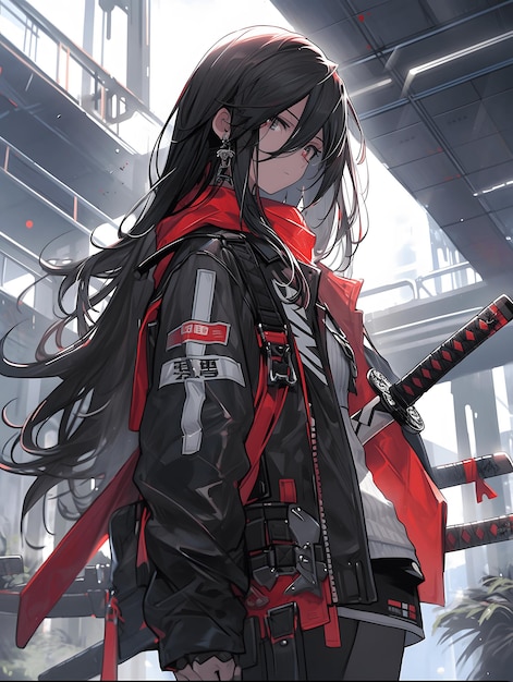 Premium AI Image  An anime style image of a cyberpunk girl wielding a  katana