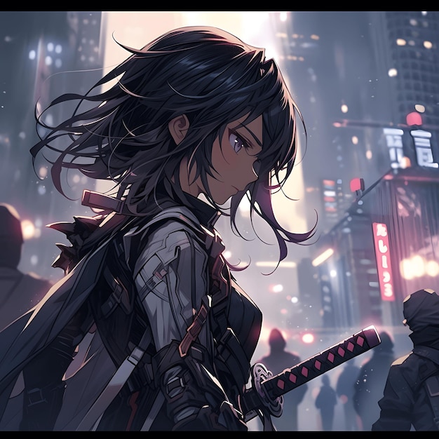 Premium AI Image  An anime style image of a cyberpunk girl wielding a  katana