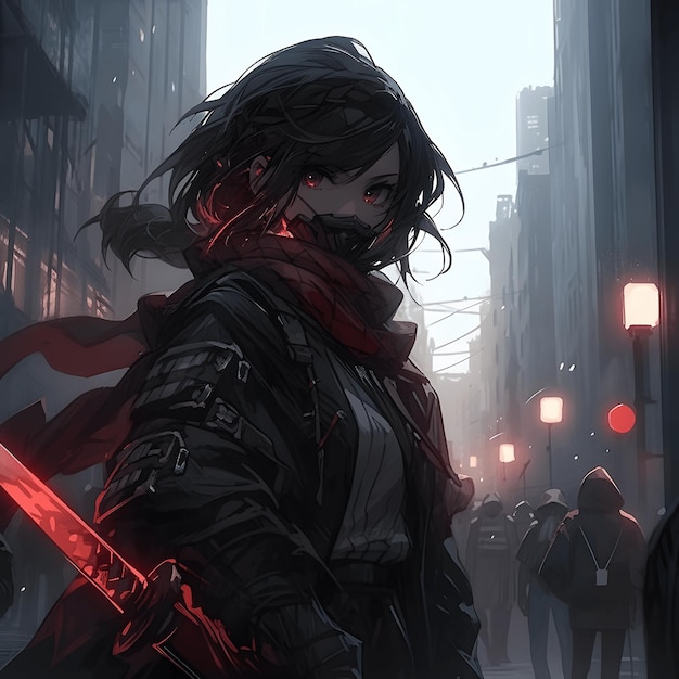 Premium AI Image  An anime style image of a cyberpunk girl wielding a  katana