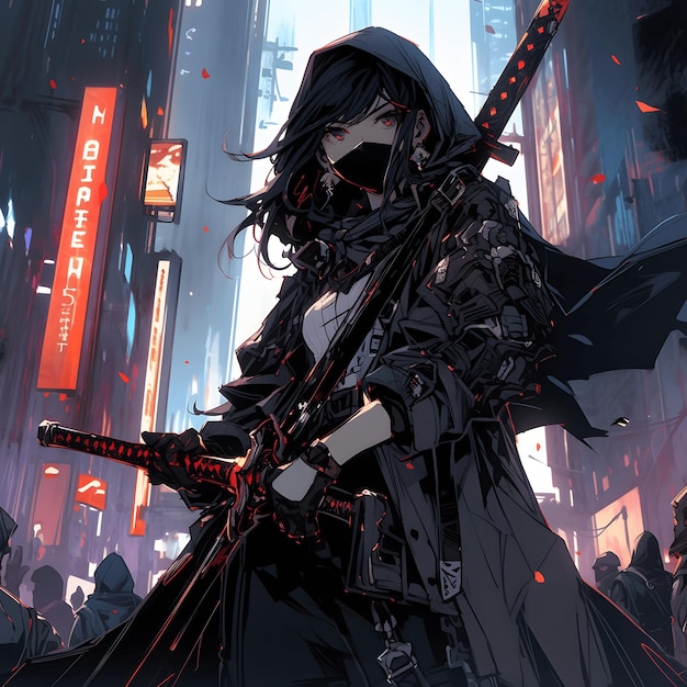 Premium AI Image  An anime style image of a cyberpunk girl wielding a  katana