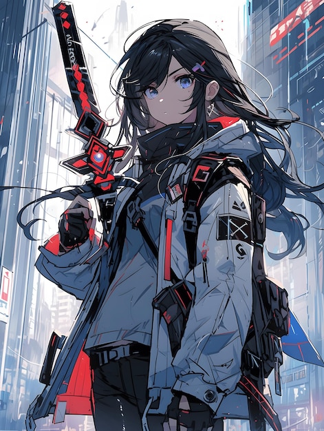 Premium AI Image  An anime style image of a cyberpunk girl wielding a  katana