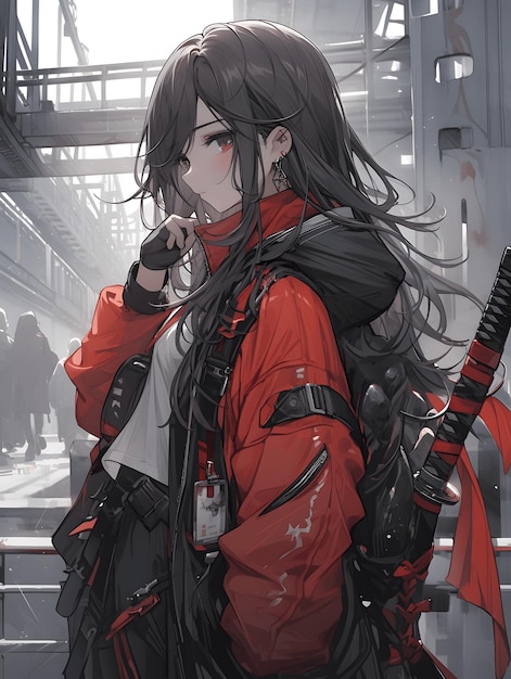 Premium AI Image  An anime style image of a cyberpunk girl wielding a  katana