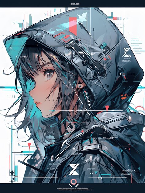 Anime style image of a cyberpunk girl with vivid illumination