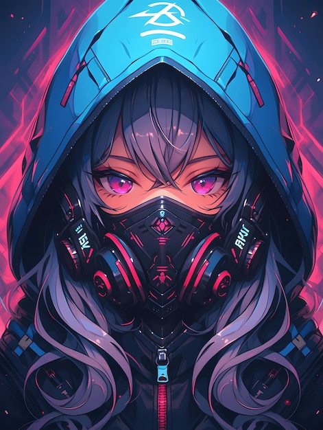 Anime style image of a cyberpunk girl with vivid illumination