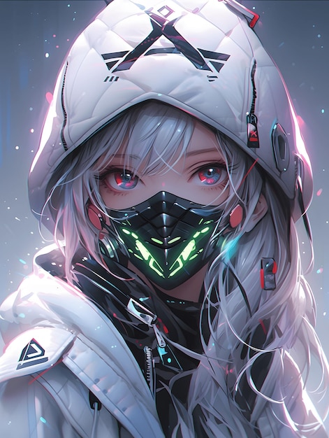 Anime style image of a cyberpunk girl with vivid illumination