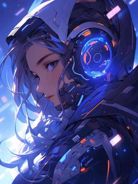 Anime style image of a cyberpunk girl with vivid illumination