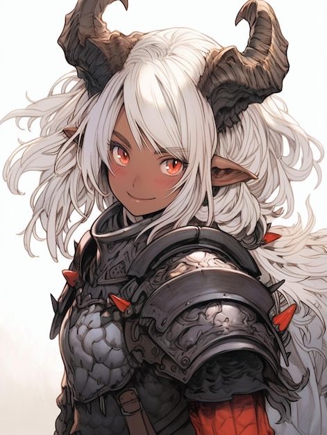 anime style image of a female with horns and a goats head generative ai