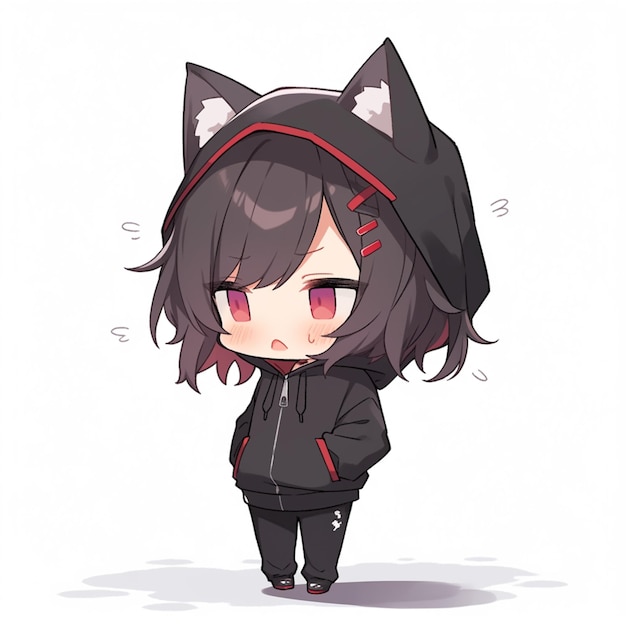 Premium Photo  Anime girl with cat ears and hoodie in a city