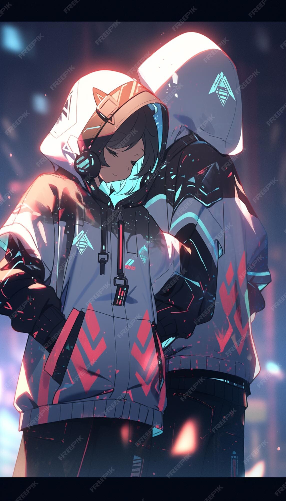 Premium AI Image  Anime boy with a hoodie and a blue background