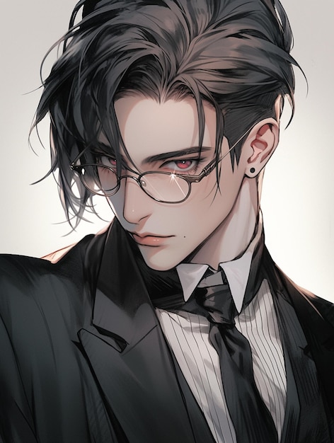 Premium AI Image | anime style image of a man with glasses and a suit ...