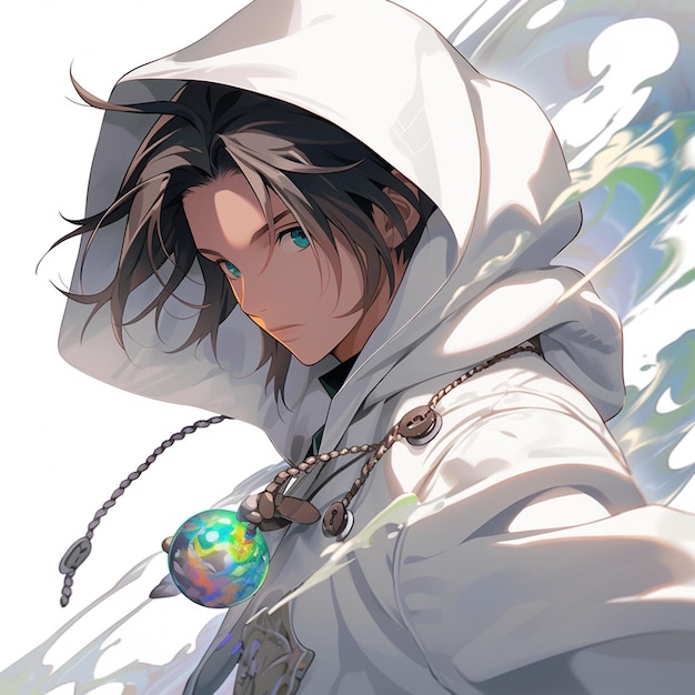 Anime style image of a man with a hoodie and a necklace generative ai